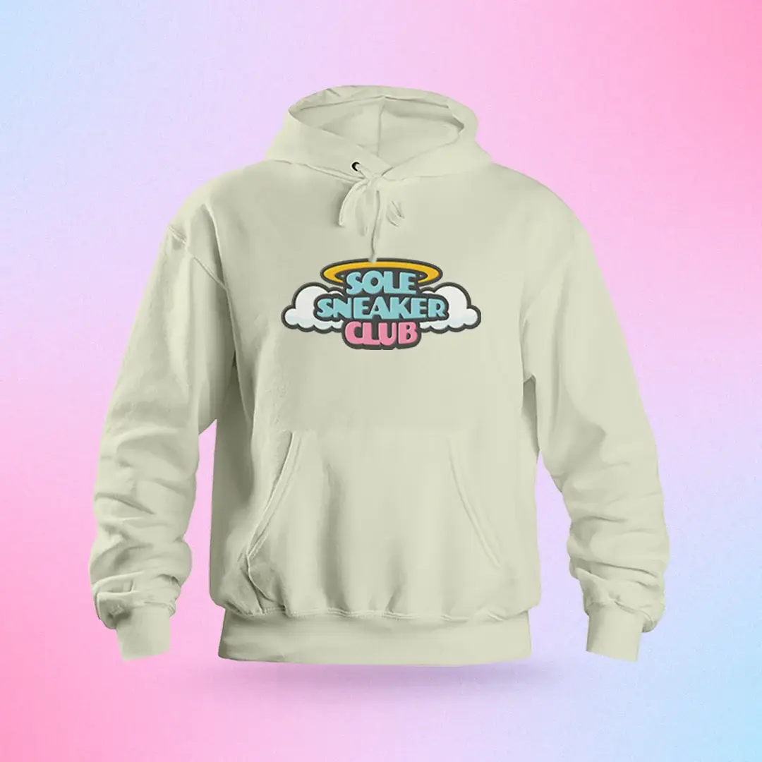 Two “Good Vibes Only” tees, white on cyan and black on pink, printed with the club mascot.